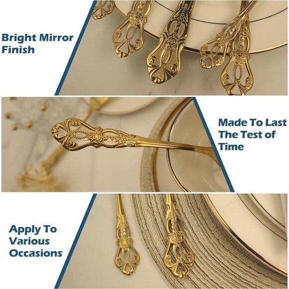 Golden Anti-Rust Stainless Steel 20 Pieces Flatware Set include Fork Spoon Knife - Picture 4 of 7